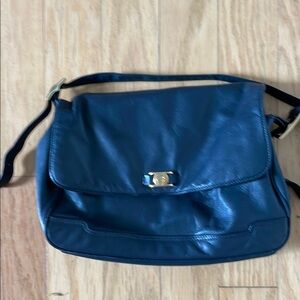 Elegant Navy Blue Leather Shoulder Bag vintage Etienne Aigner